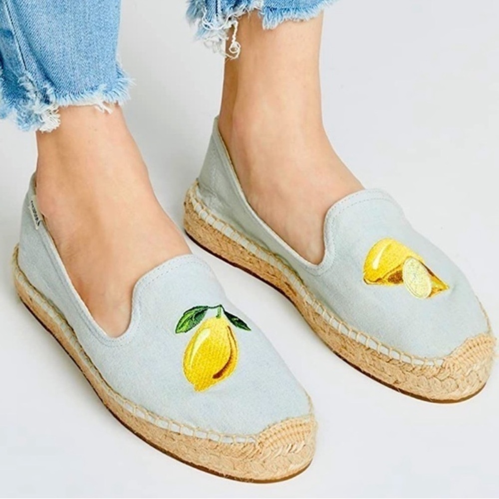 Soludos Anthropologie Lemon Platform Espadrilles Light Blue